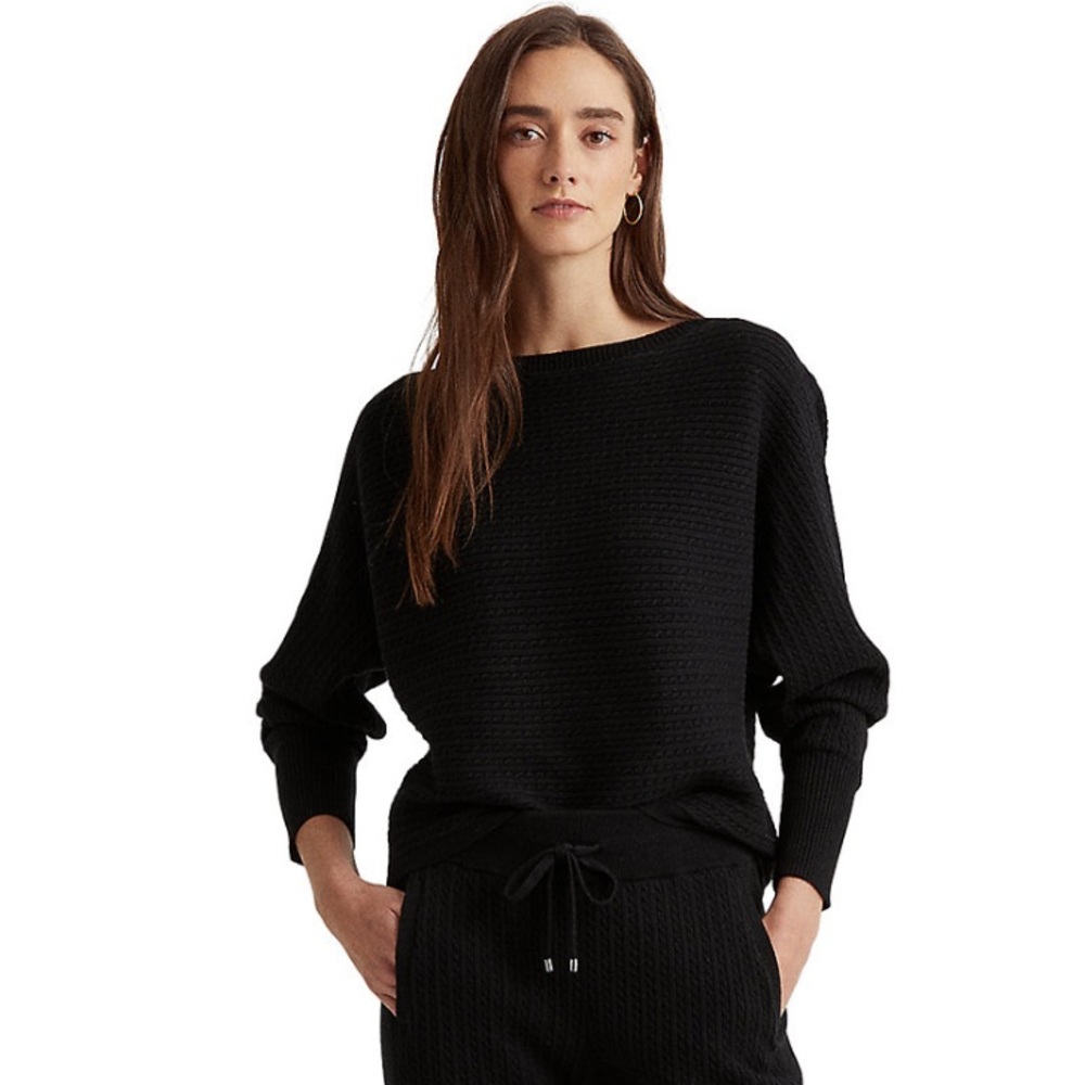 RALPH LAUREN BLACK RIBBED BOATNECK SWEATER NWT SIZE LARGE